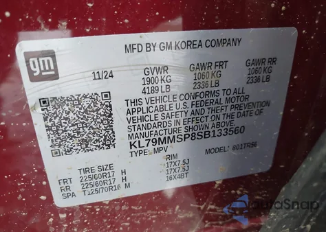 2025 Chevrolet Trailblazer Fwd Ls из США, поврежденный, VIN KL79MMSP8SB133560